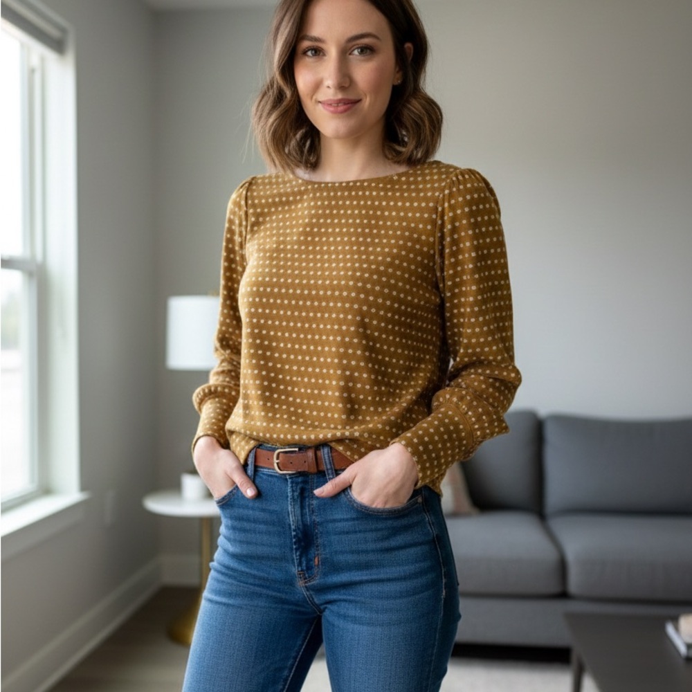 Madewell Mustard Yellow Polka Dot Balloon Sleeve Blouse